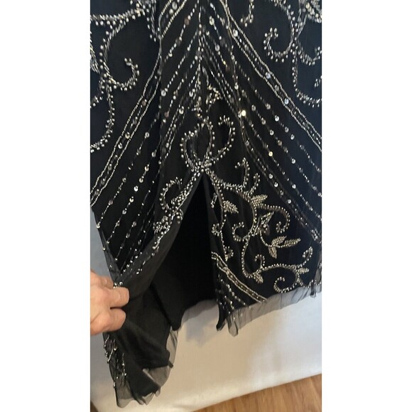 Pisarro Nights Beaded Mesh Column Gown Carbon 6 - Picture 13 of 15